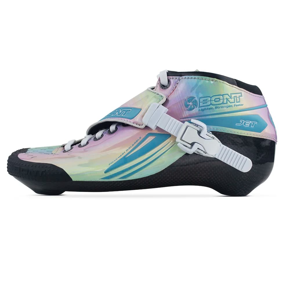 Pattini in linea BONT Jet 2PT 195mm Blu Arcobaleno, Pattini da velocità, Pattini a rotelle in carbonio, Pattini da strada, Pattini professionali in carbonio