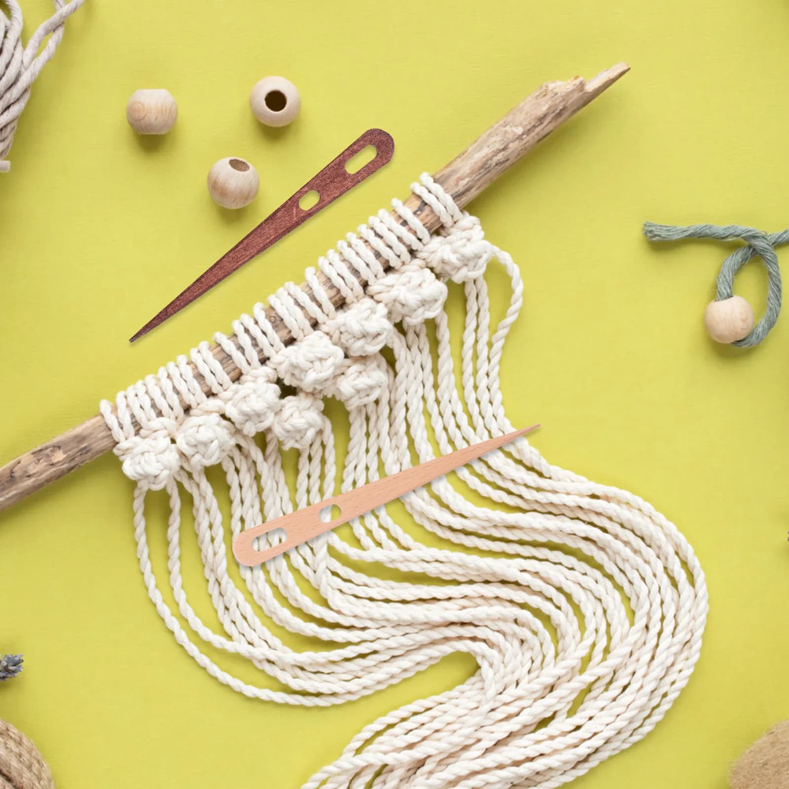 4Pcs Unique Handcrafted Double-Eye Wooden Tapestry Needles for Weaving Loom Projects Fast Threading DIY Tapestry Braider Big Eye