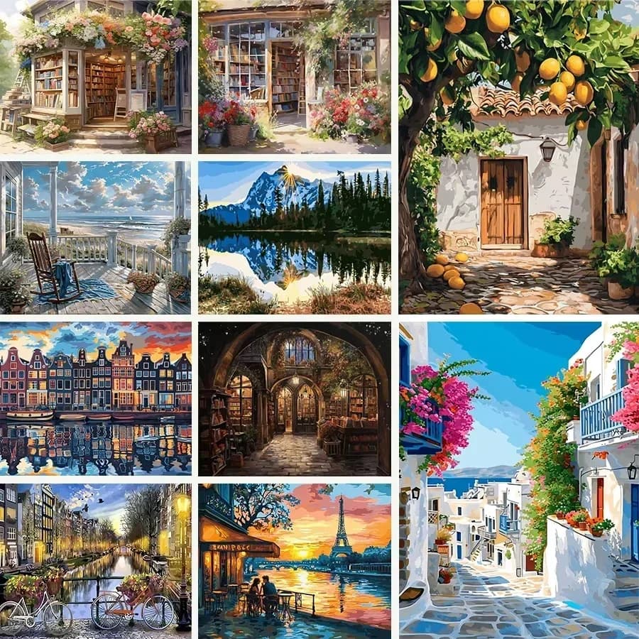 Landscape Architecture Number Painting ,Diy Painting Kit For Adults Paint By Numbers Canvas Acrylic Painting Decorative Painting