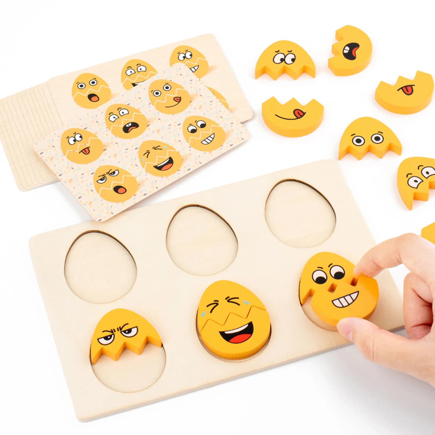 Tabellone di abbinamento delle uova di espressione divertente in legno per bambini, addestramento al fuoco del bambino, gioco interattivo, giocattolo di puzzle