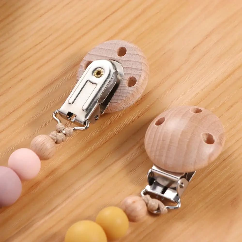 Nipple Holder Clips Wood Toddler Soother Holder Baby Teether Straps Baby Pacifier Chain Pacifier Holder Clips Dummy Clips
