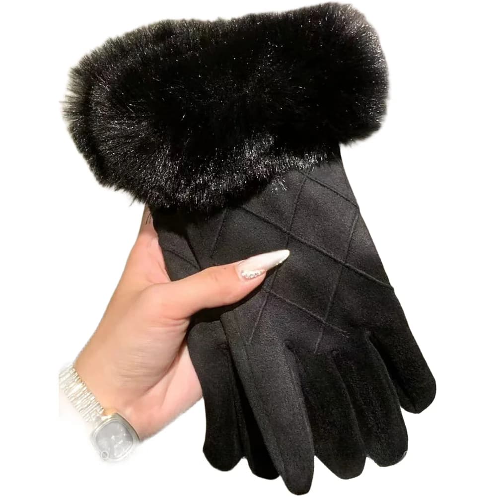 For Women's Fleece Lined Touch Sensitive Gloves Windproof Suede Shell for Winter Driving Cycling and Walking Use