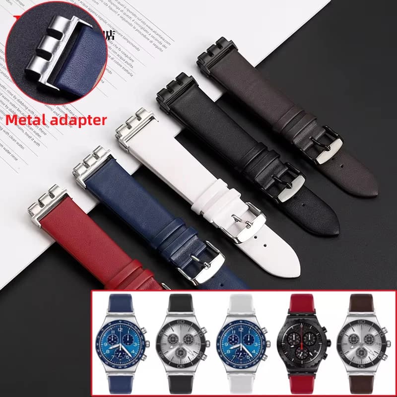 17mm 19mm 21mm cinturino in pelle di vacchetta uomo donna per SWATCH YCS YAS YGS IRONY sottile cinturino in vera pelle adattatore in acciaio inossidabile