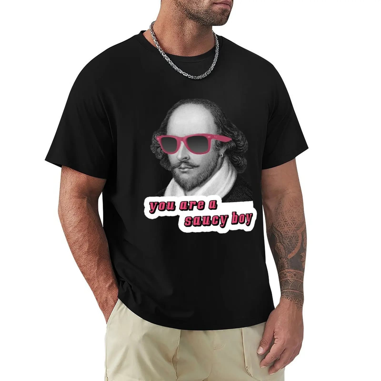 Shakespeare - 'You are a saucy boy' alternate text T-Shirt Large Size Casual Short Sleeve Top
