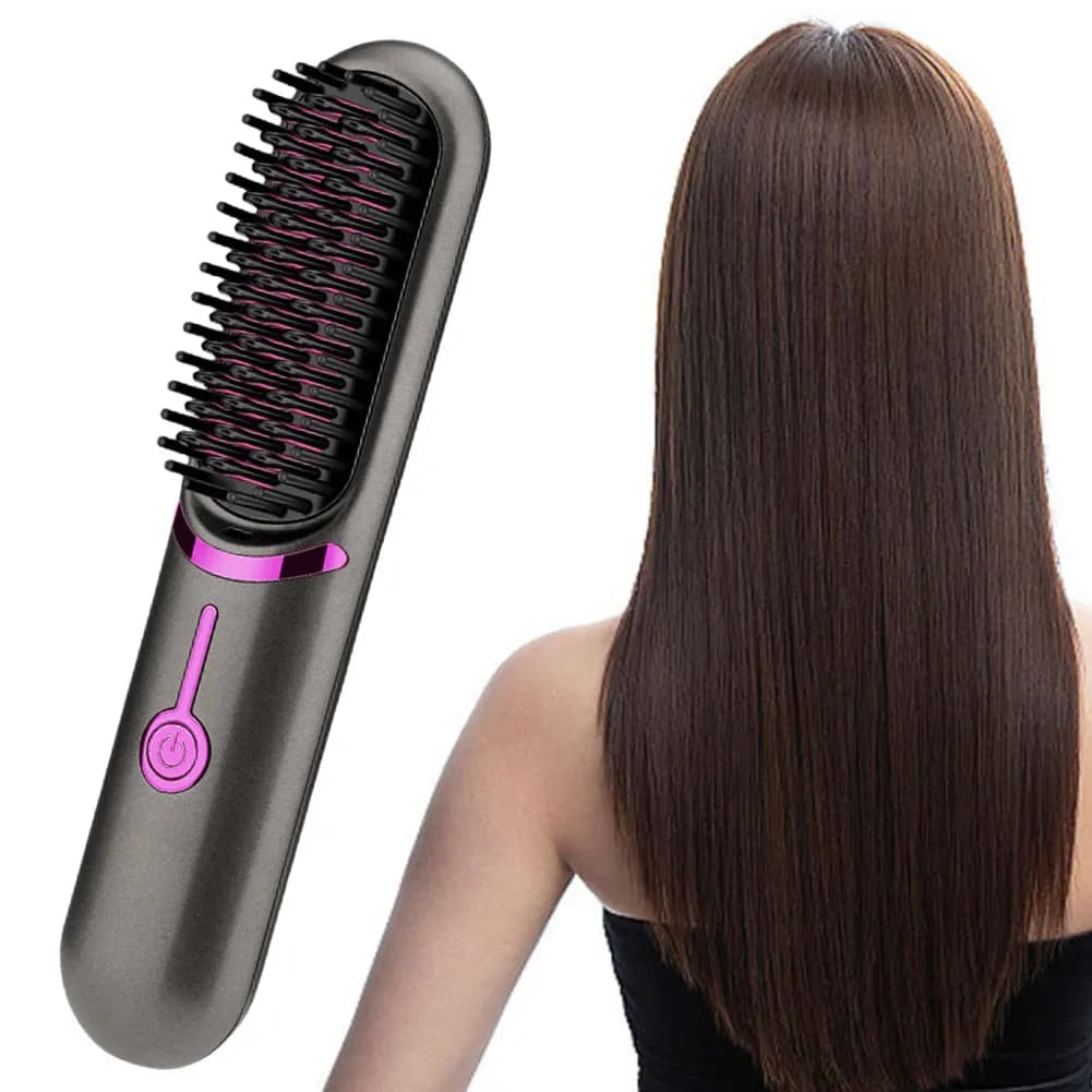 Piastra per Capelli Wireless Ricaricabile USB, Spazzola Lisciante Anti-Scottatura, Mini Piastra Portatile, Strumento per lo Styling dei Capelli