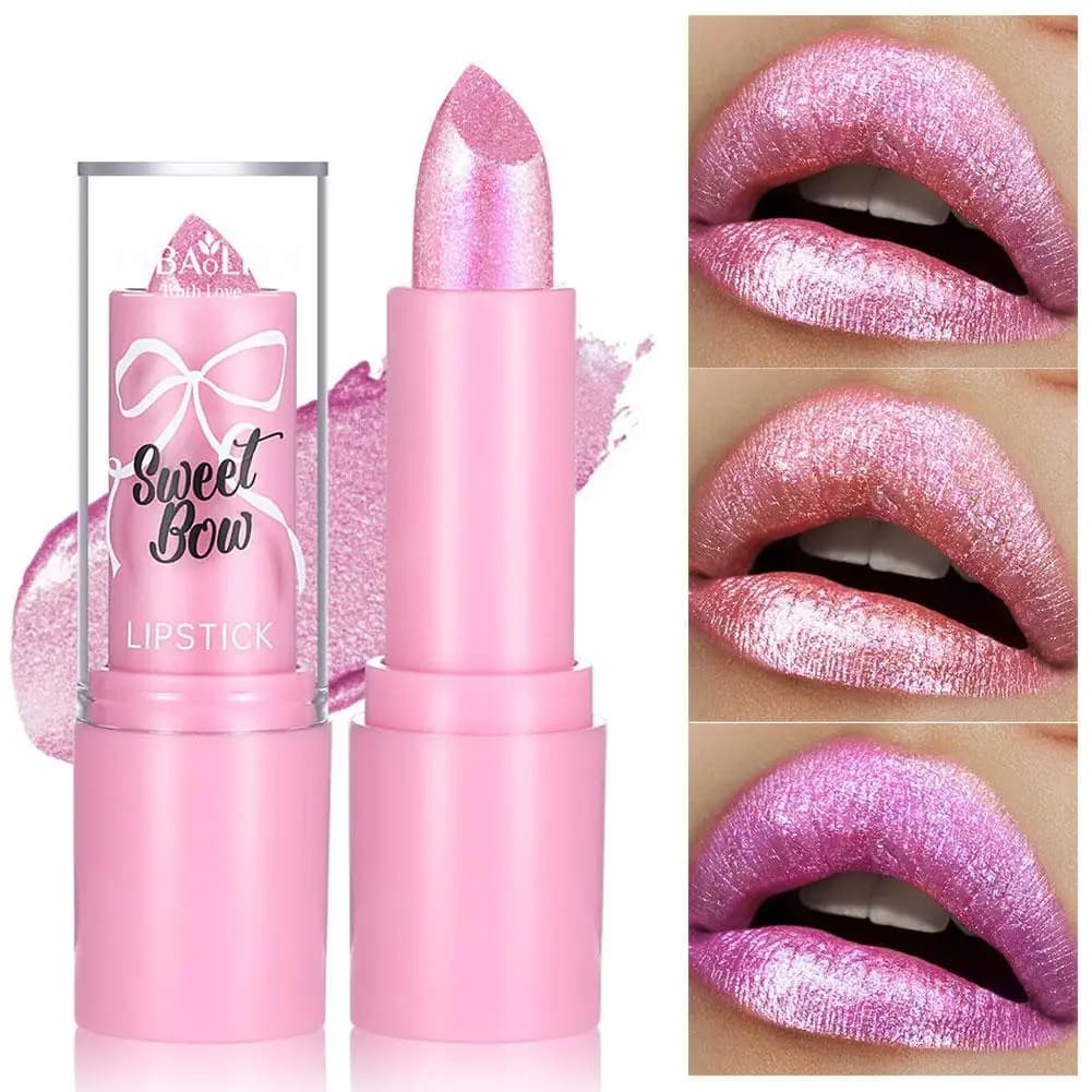 Metallic Pink Glitter Lipstick for Women,Long Lasting High Shine Diamond Shimmer, Full Coverage High Impact Sexy Lip Makeup
