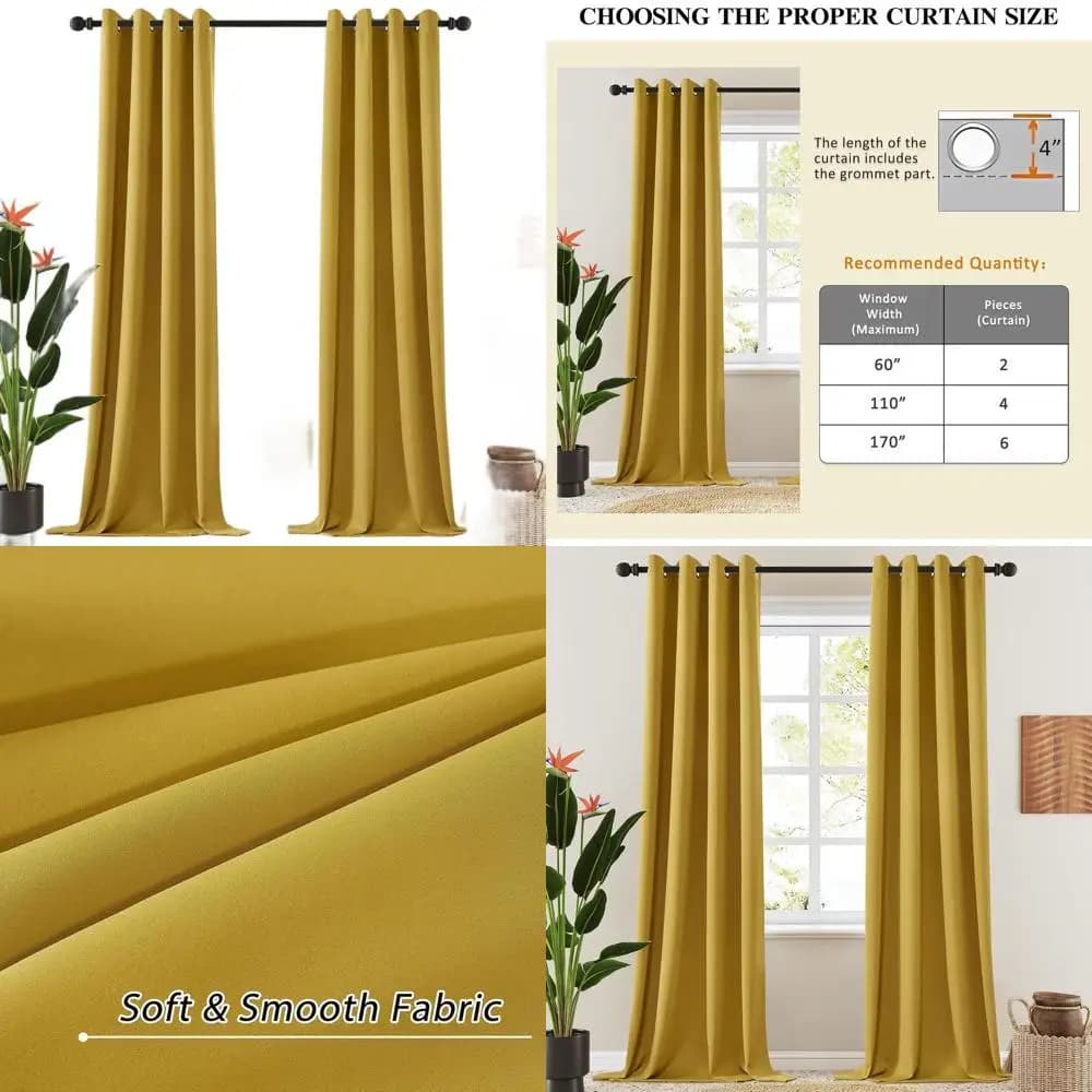 Tende Oscuranti Termoisolanti con Occhielli per Soggiorno e Camera da Letto, 2 Pannelli, 52x120, Design Palma Dorata