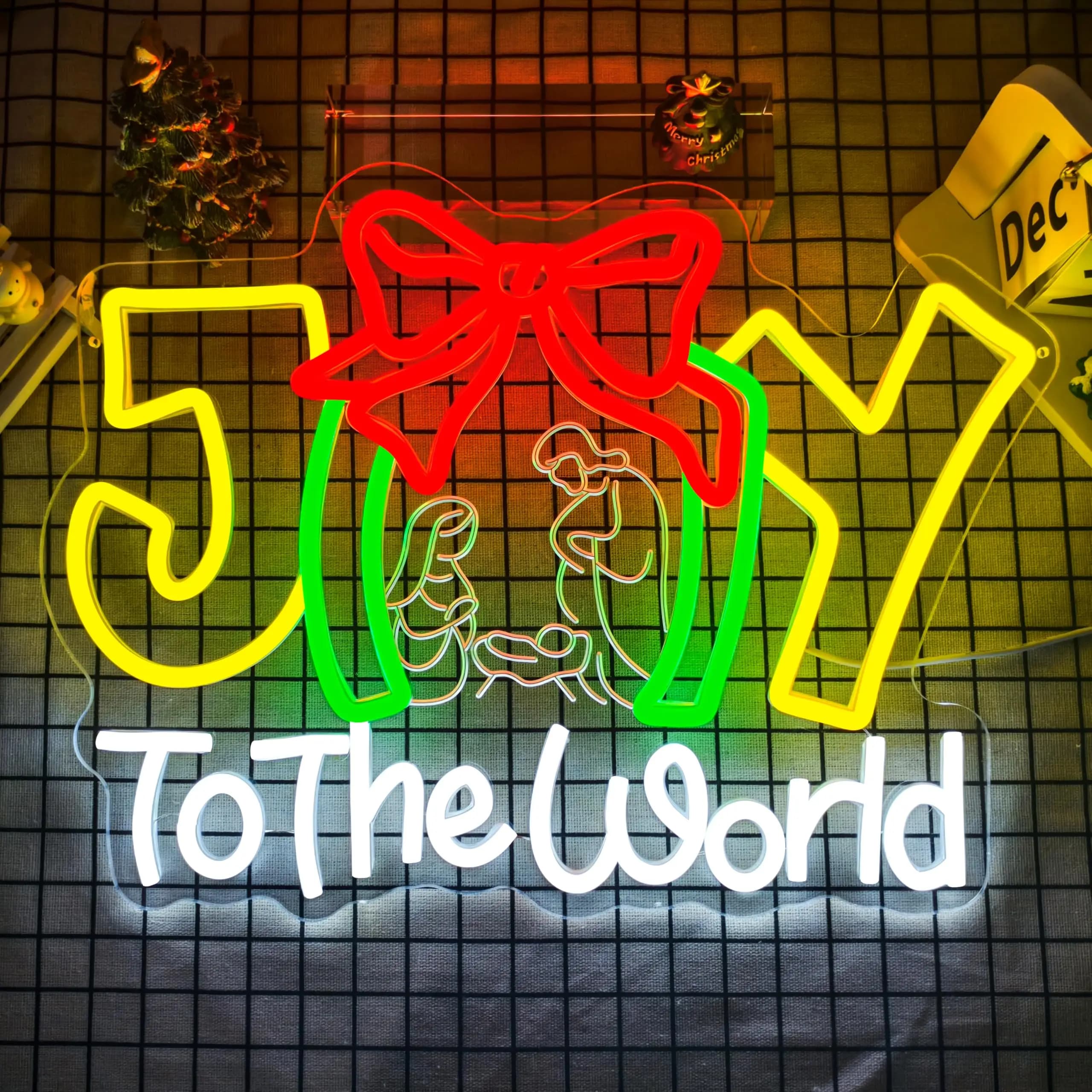 Joy to Tthe World Insegna al neon USB dimmerabile illuminata per decorazioni da parete per feste di Natale, vacanze, camera da letto, soggiorno