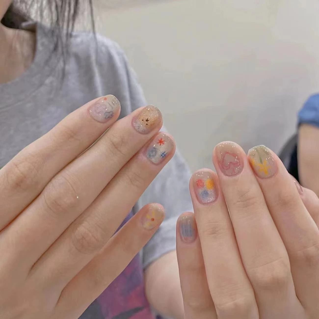 10 pezzi di perle di vetro dipinte occhi di gatto stampa fatta a mano sulle unghie ins stile carino e divertente breve quadrato nail art patch studente unghie finte