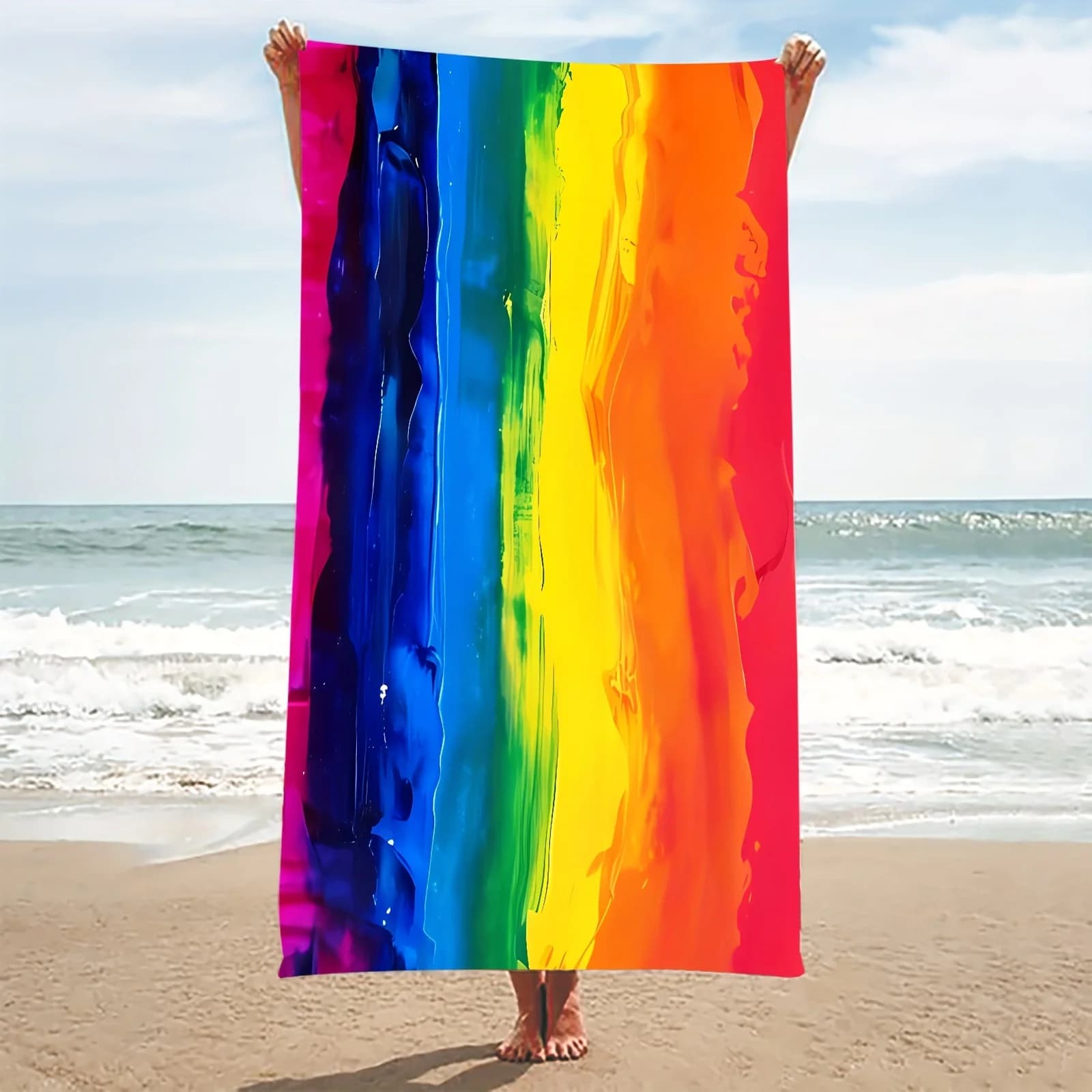 Asciugamano da spiaggia vibrante con gradiente arcobaleno, super assorbente e leggero per viaggi in campeggio, in piscina