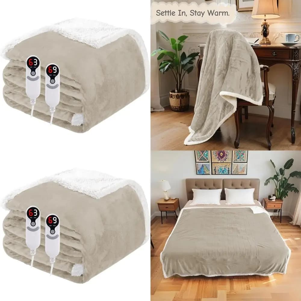 Coperta Elettrica Queen Size 84x90, Morbida Flanella, Doppi Controllori, Protezione da Surriscaldamento, 9 Livelli di Calore, Timer 10 Ore