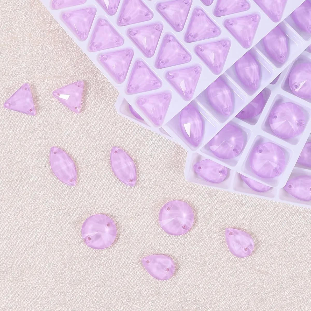 Fluorescent Light Purple Series Of Marquise-Shaped, Axe-Shaped, Various Other Special-Shaped Hand-Sewn Rhinestones For Nail Art