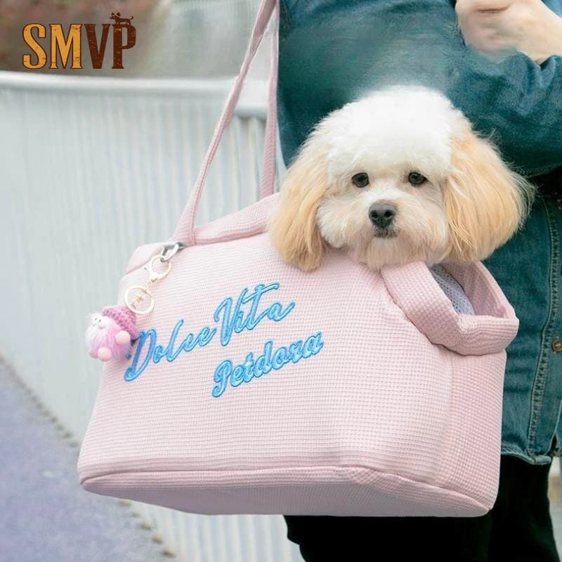 Borsa per animali domestici coreana elegante e ricamata, leggera, a tracolla singola, per viaggi all'aperto e passeggiate quotidiane, borsa per cani, borsetta per cani