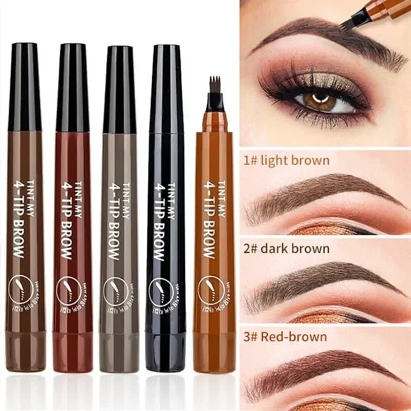 Matita per sopracciglia 5 colori Impermeabile Matita per tatuaggio per sopracciglia con punta a 4 forchette Cosmetico Penna per sopracciglia liquida marrone scuro naturale a lunga durata