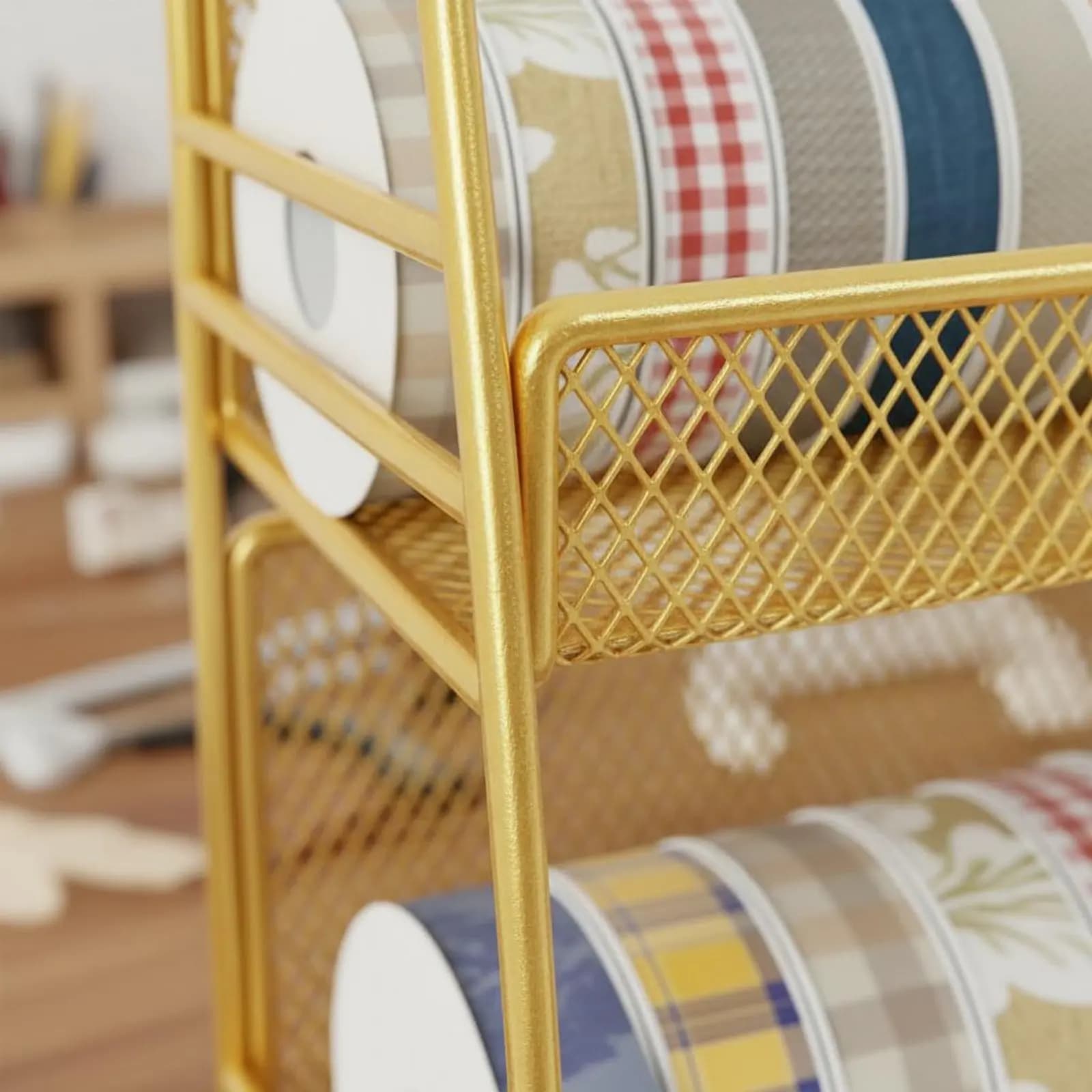 Ribbon Storage Rack Space Saving Multi-Tier Ribbon Rack Tiered Storage Basket Shelf Easy Assembly Washi Tape Holder for Florists