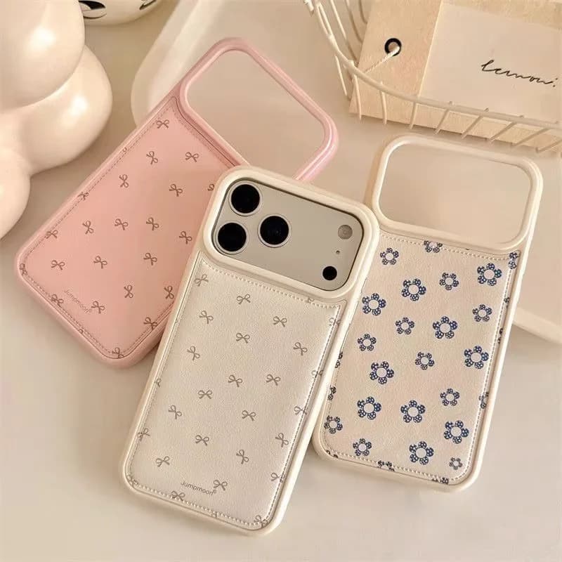 Cover per iPhone 17 AIR 16 15 14 13 12 11 PRO MAX PLUS con fiocco floreale blu, design semplice e alla moda, a schermo intero