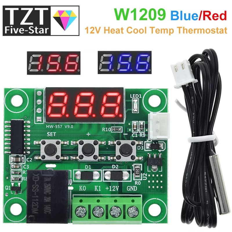 TZT W1209 luce blu/rossa DC 12V calore temperatura fredda termostato interruttore di controllo della temperatura regolatore di temperatura termometro thermo