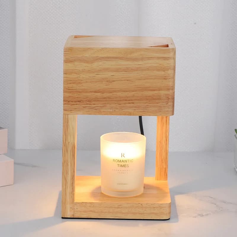 Semplice lampada per aromaterapia, lampada a cera fusa, candela fusa, candela fusa, ornamento sul comodino della camera da letto, lampada in legno, lampada calda a candela