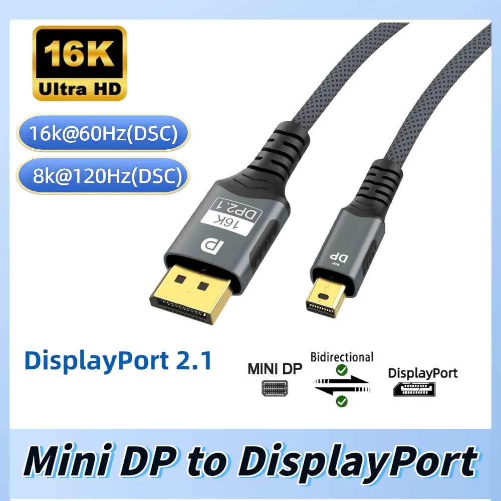 Cavo Mini DP a DisplayPort, Cavo di Conversione Bidirezionale DP2.1, Trasmissione 16K@60Hz 8K@120Hz per MacBook Air e Monitor