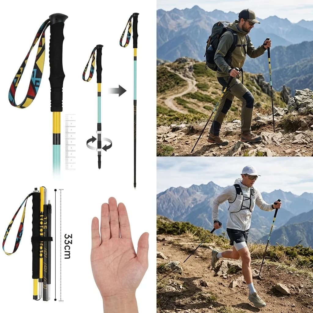 New Ultra Light Carbon Fiber Trekking Pole Foldable Design Professional Hiking Trail Running Walking Stick 105-125CM Length