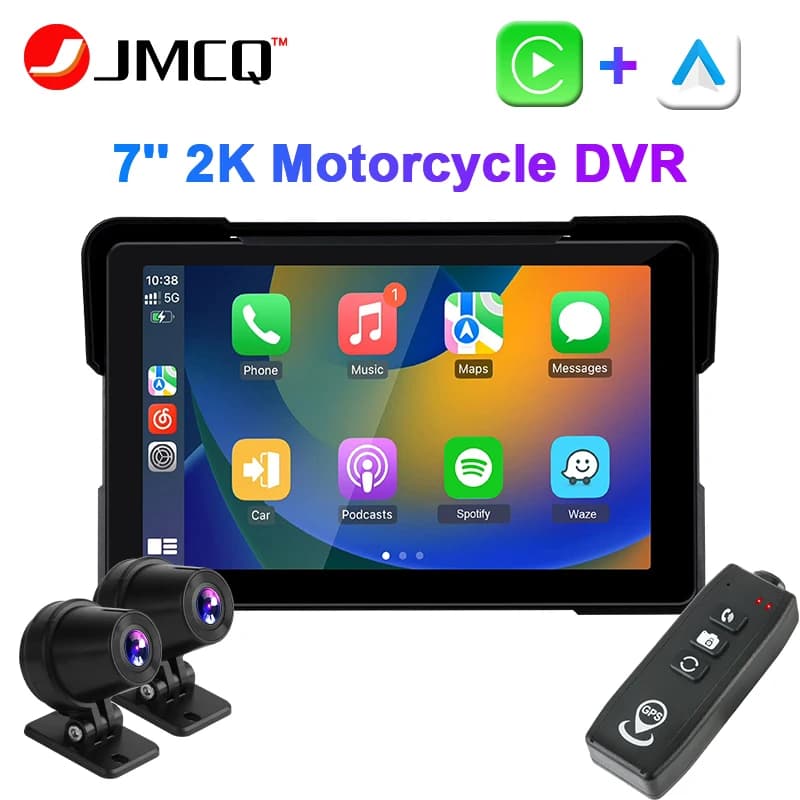 JMCQ 7 Inch 2K Motorcycle DVR IPX7 Waterproof Carplay Display Screen Portable Motor Camera WIFI GPS Dash Cam Auto Monitor