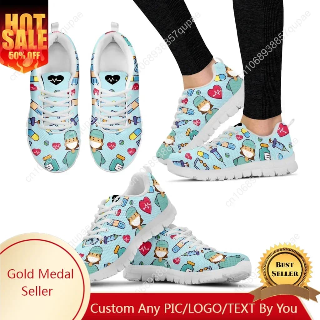 Scarpe da ginnastica da donna per dottore e infermiere, per ospedale medico, con stampa leggera, in rete, scarpe da allattamento carine primaverili casual da donna