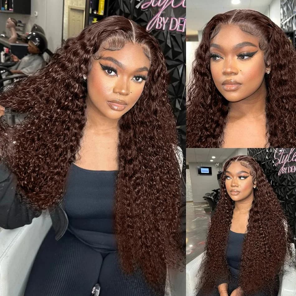 Chocolate Brown Lace Front Wig 13x4 13x6 Water Deep Wave Frontal Wig Colored HD Lace Front Wig Pre Plucked Curly Human Hair Wigs