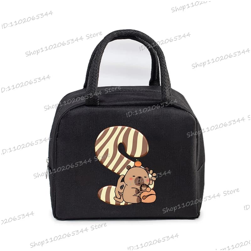 Funny Cartoon Capybara Alphabet A-Z Portable Lunch Bag Women Multifunctional Insulation Pouch Outdoor Kids Bento Lunch Bags