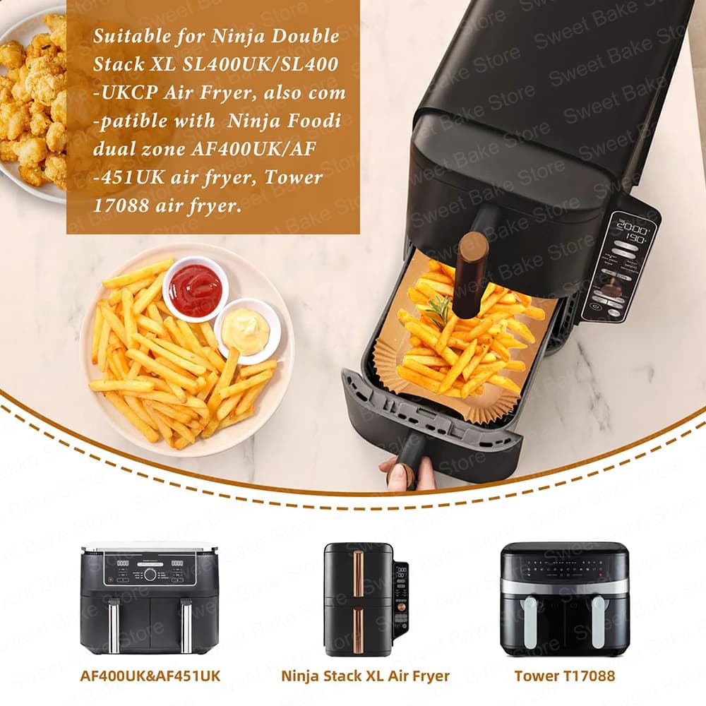 Dual Air Fryer Disposable Baking Paper Liners for Ninja SL400UK, AF300UK, AF400UK, Ninja Double Stack XL 9.5L, Cosori, Tower