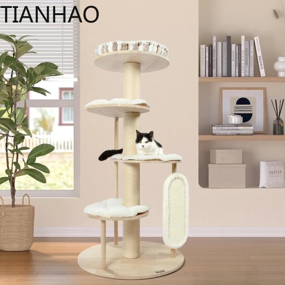 Tall Modern Cat Tree, 53'' Cat Tower, Cat Tree for Indoor Cats Large Adult, Multi-Level Scratching Post with 3 Imitation