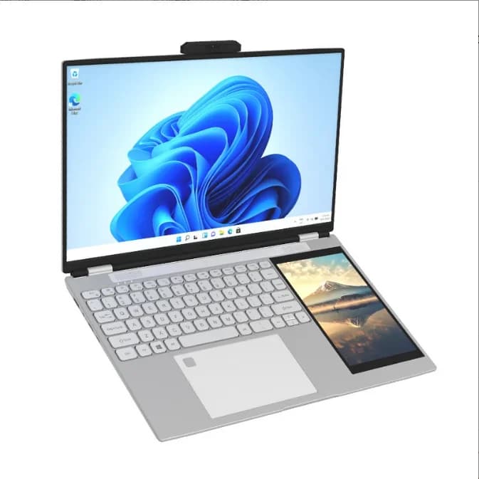 Laptop HD a doppio schermo da 15,6 pollici + computer portatile da ufficio con touch screen da 7 pollici, computer aziendale all'ingrosso N100 16G 1T