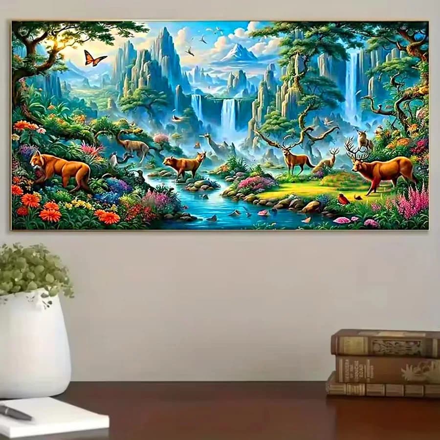 Yaks Animals World Diamond Painting Forest animals Cross Stitch Kits Full drill Waterfall Landscape Diamond Mosaic Rhinestones