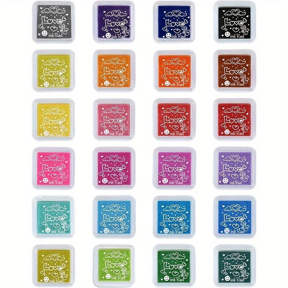 24pcs Stamp Pad Set 24 Colors Stamp Pad for Paper Craft Fingerprint Scrap book for Painting Birthday Party Gifts and More