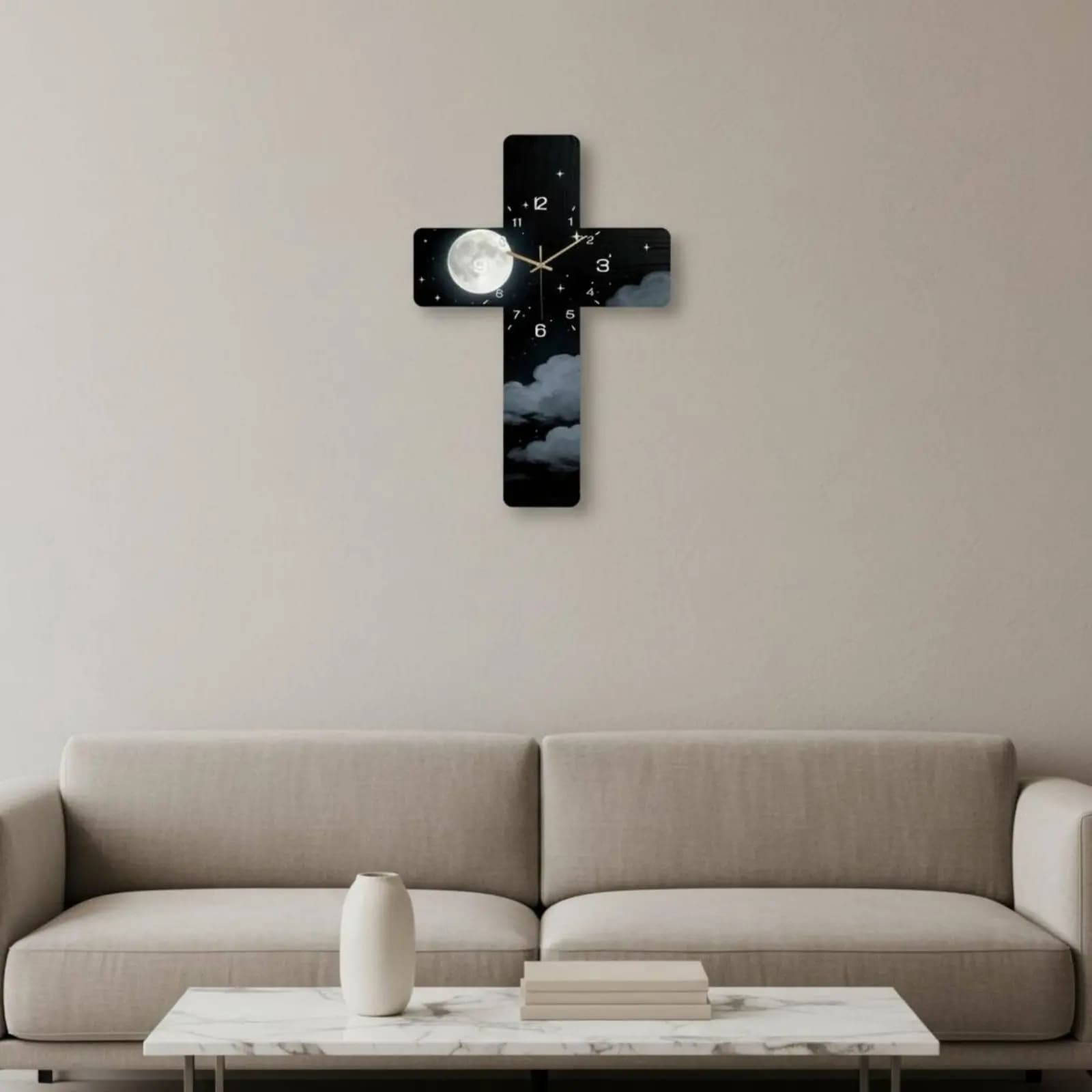 Silent Cross Shape Wall Clock, Modern Design Easy to Read for Culto Spaces
