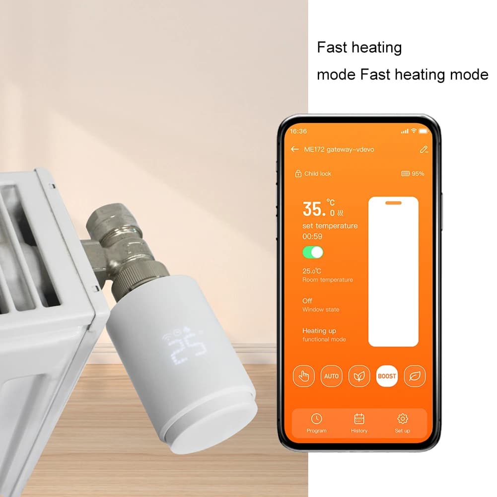 Design elegante per termostato intelligente ZigBee per un'esperienza di riscaldamento domestico migliorata tramite controlli tramite app e blocco di sicurezza