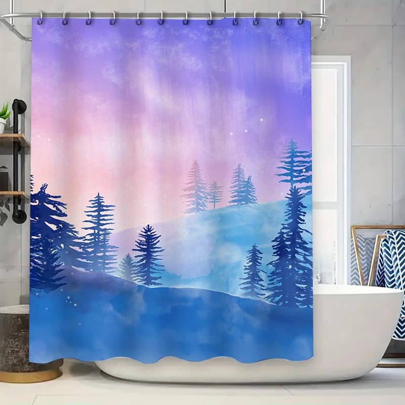 Splendido acquerello cielo notturno foresta tenda da doccia montagne blu alberi di pino design arredamento per bagno tessuto impermeabile con H