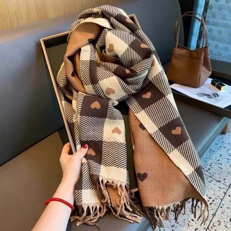 Sciarpa Spessa e Calda da Donna - Motivo a Cuori e Design a Quadri, Grande Scialle Coperta per Autunno Inverno