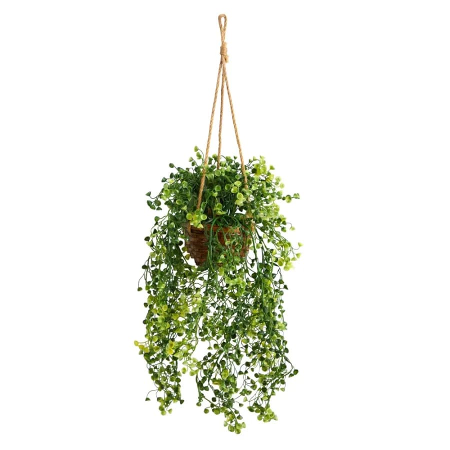 20" Baby Tear Artificial Plant in Hanging Basket in Green
