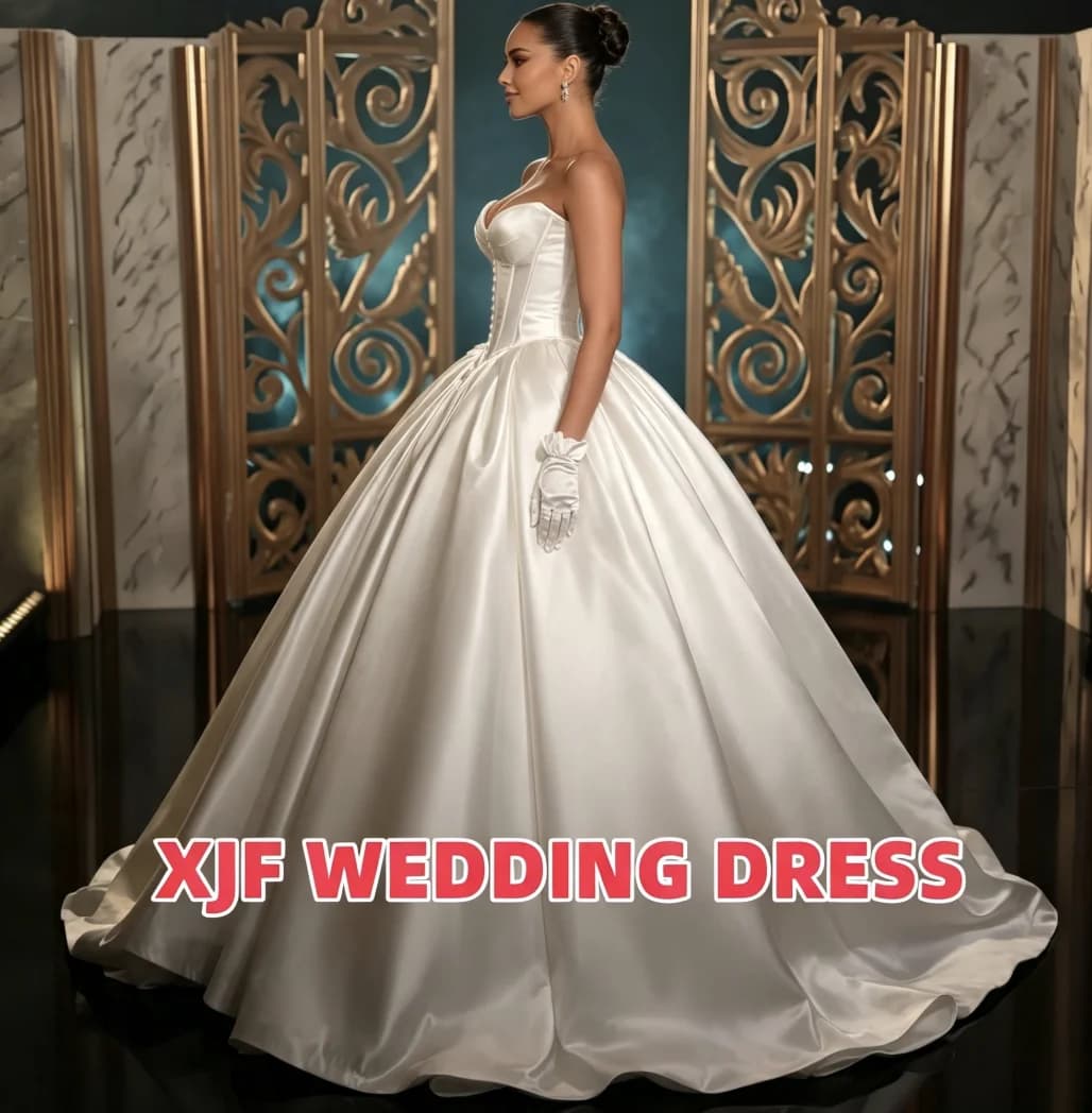 Customized elegant wedding dress Sweetheart collar sleeveless Ball Gown satin robe de mariee wedding dress vestidos de novia