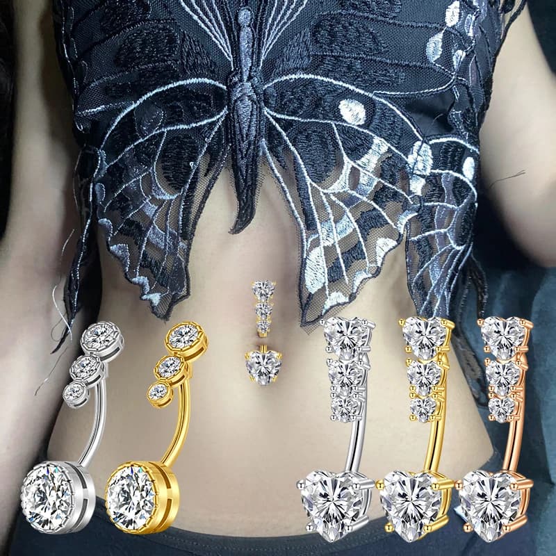 14G Belly Button Rings Navel Piercing Crystal Love Heart Style Navel Piercing Earring Belly Piercing Sexy Body Jewelry Ombligo