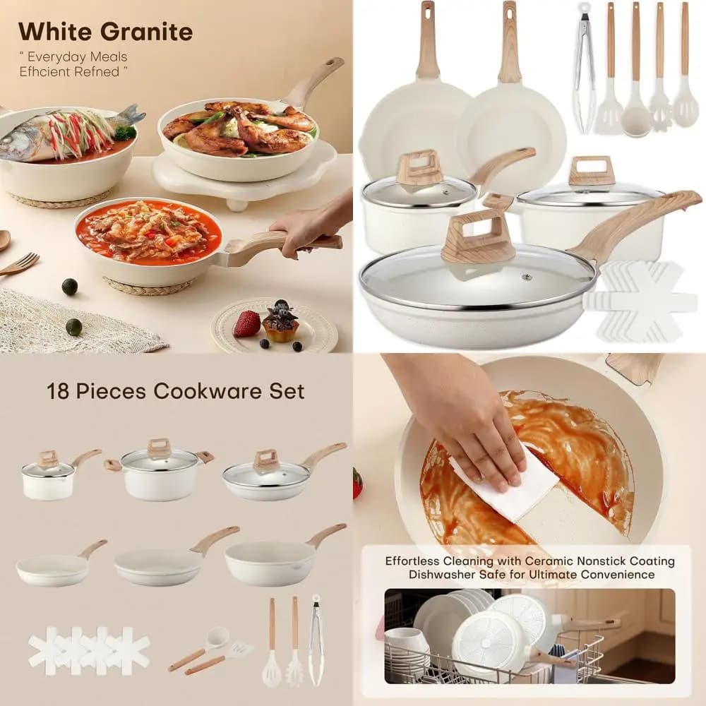 Cucina Essential: set di pentole in ceramica antiaderente da 18 pezzi con padelle e pentole pronte a induzione