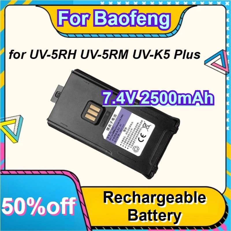 Batteria Ricaricabile agli Ioni di Litio 7.4V 2500mAh Tipo-C per Walkie Talkie Baofeng UV-5RH UV-5RM UV-K5 Plus