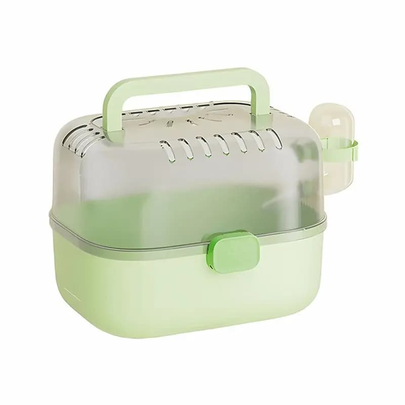 ABXF-Small Animal Travel Cage Portable Hamster Carrier With Water Bottle Outdoor Pet Carrying Box Green