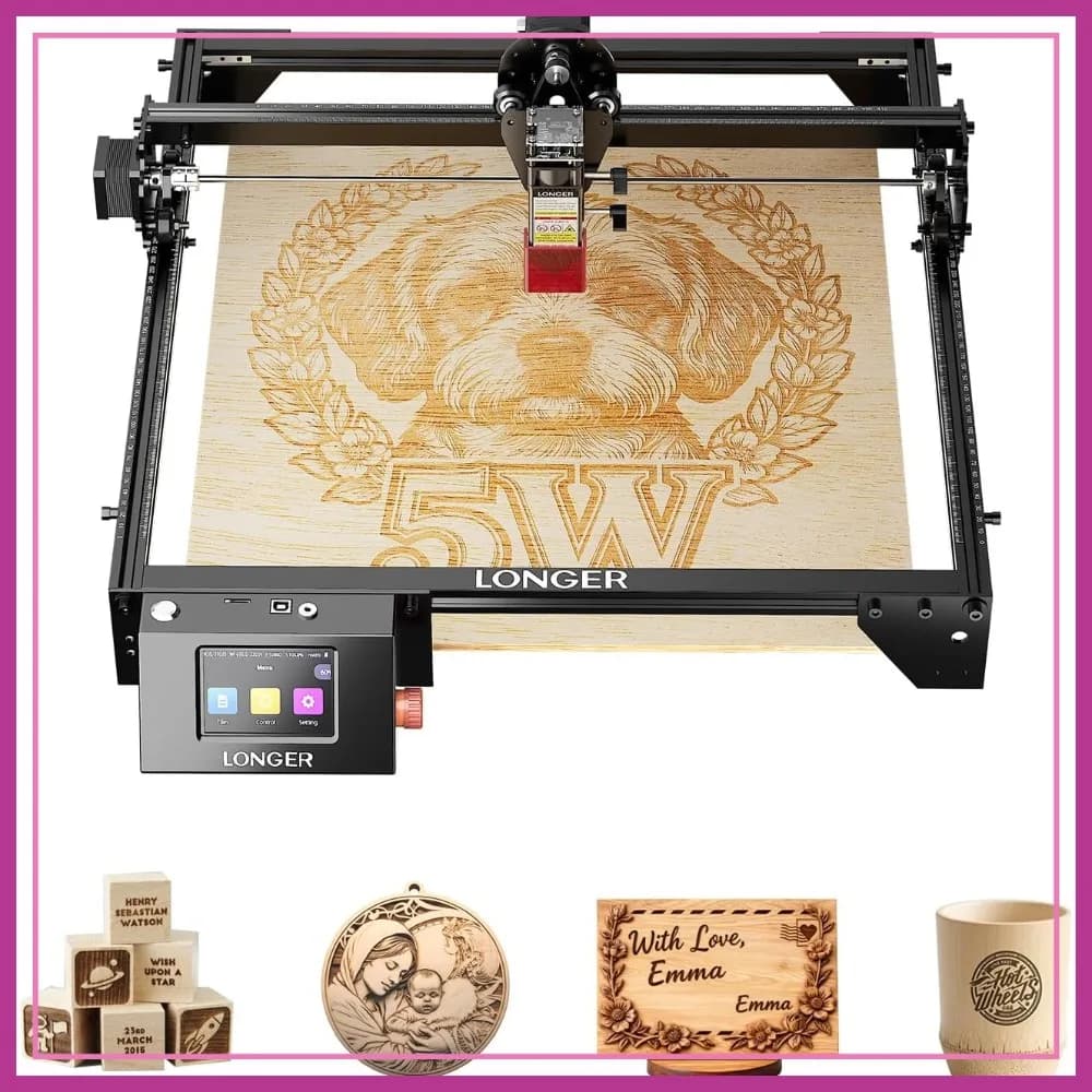 Macchina per Incisione e Taglio Laser 5W per Metallo e Legno, Schermo Touch da 3,5 Pollici, Incisione Offline