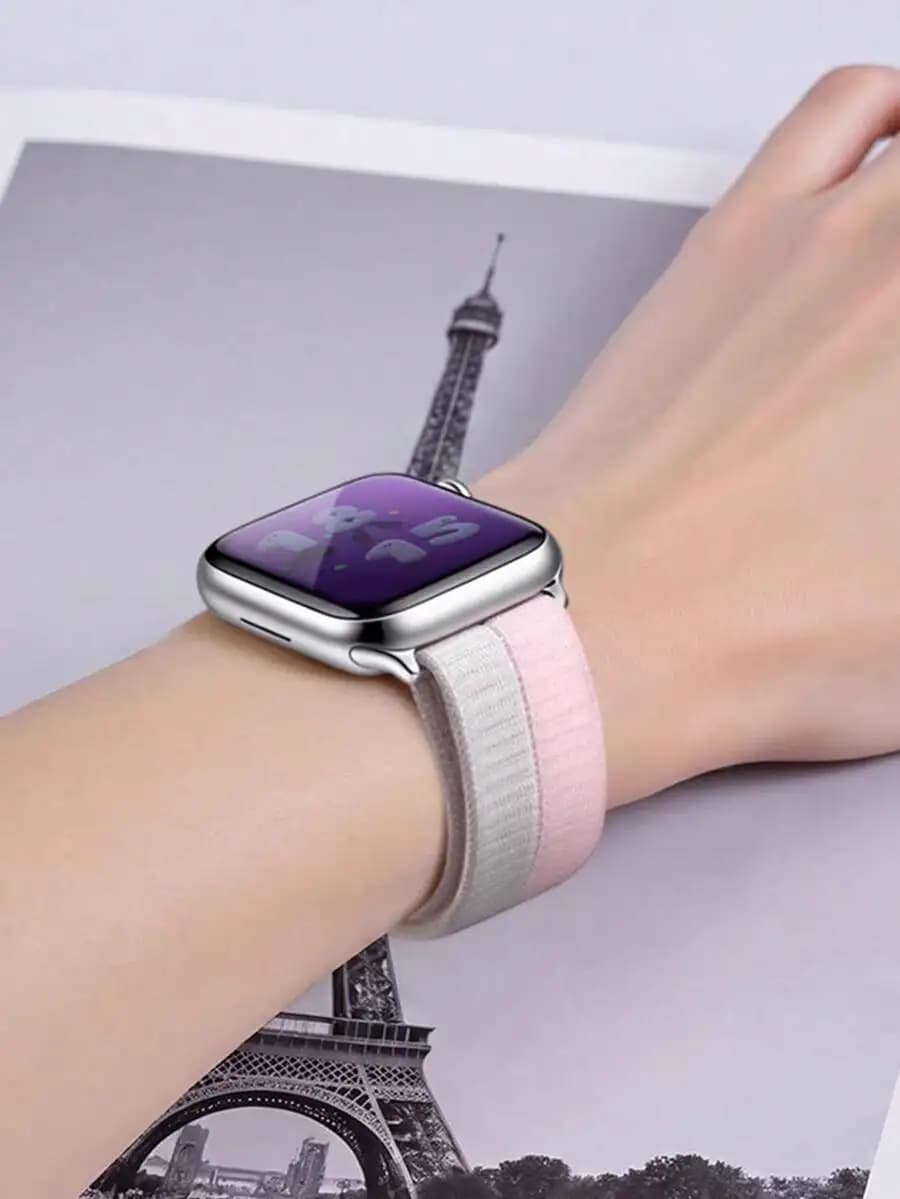 Women's Minimalist Contrast Color Nylon Loop Watch Band, Breathable Hook And Loop, Compatible With Apple Watch 38 40 41 42 44