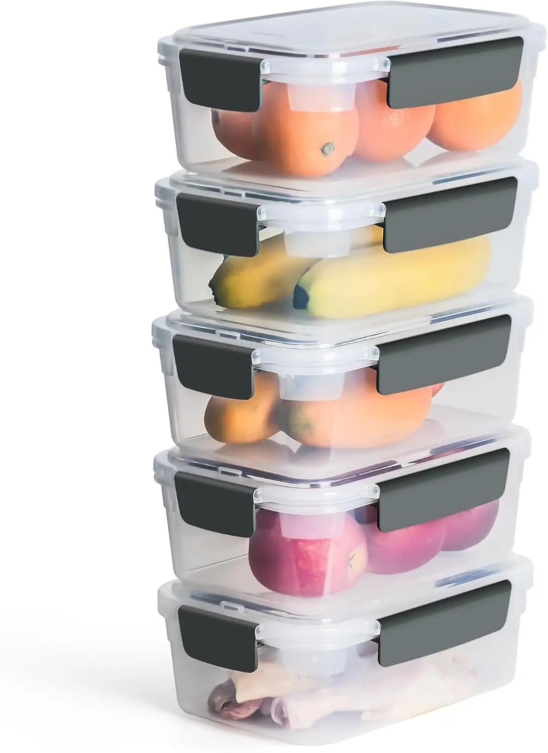 Set di 5 contenitori rettangolari in plastica per alimenti da 9 tazze con coperchi, impilabili, adatti per congelatore e lavastoviglie, per la preparazione dei pasti.