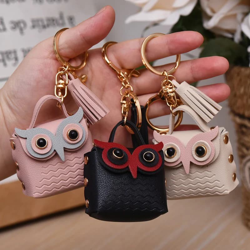 Cute Key Bag Owl Coin Purse Mini School Bag Car Key Chain Pendant Lady Wallet Leather Coin Purses Coin Purse Keychain