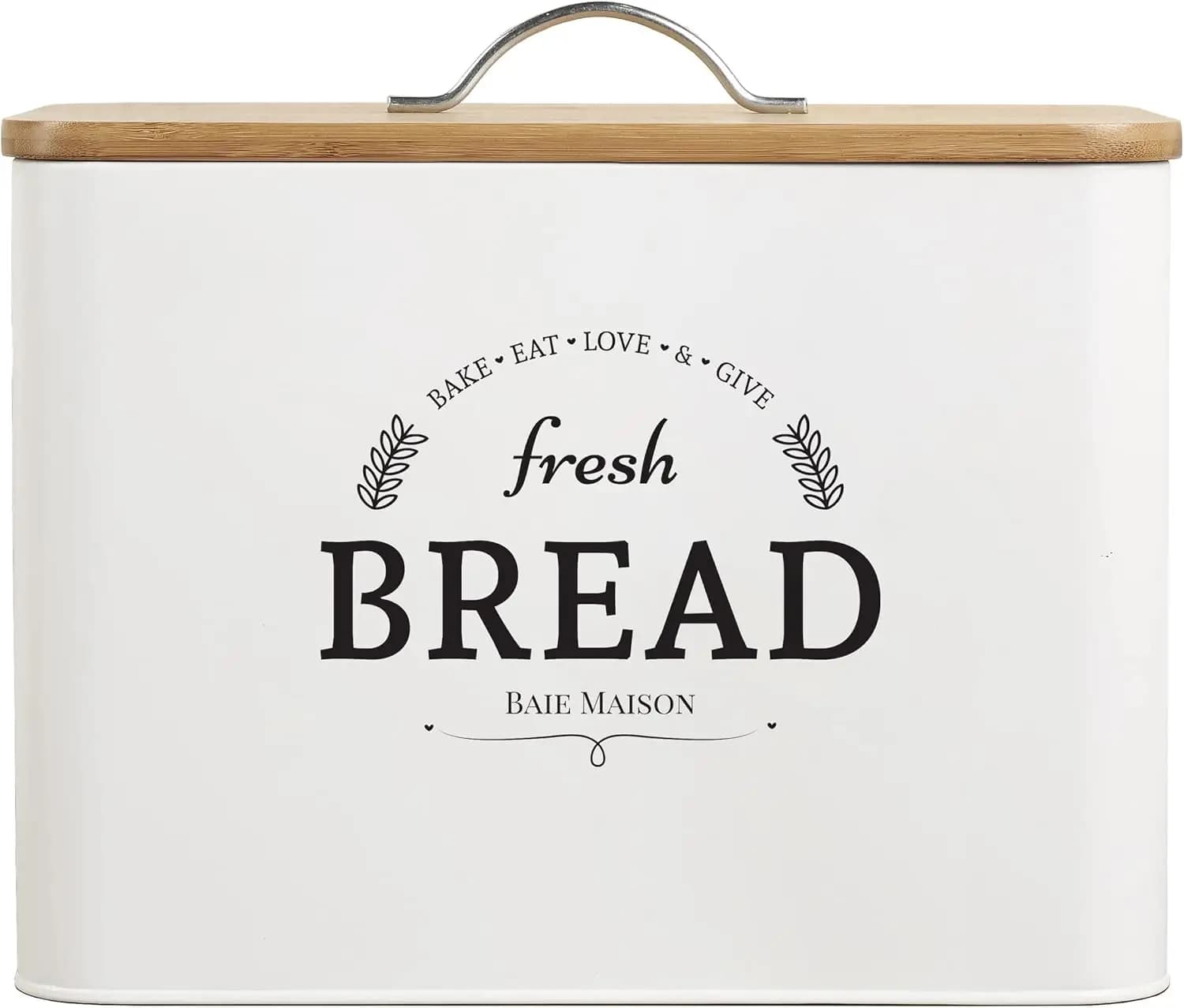 Large farm white bread box with wooden lid - Contains over 2 sandwiches, rustic kitchen furniture to store the countertop