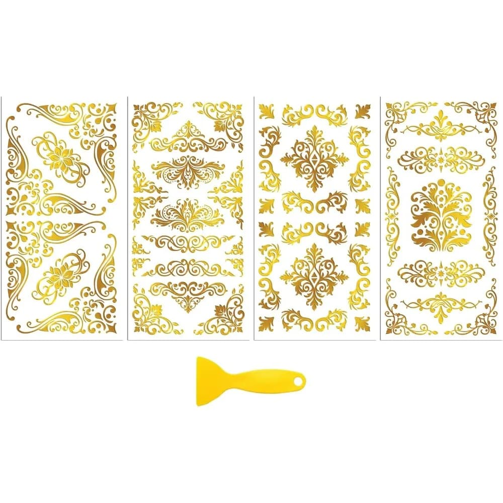 Adesivo decalcomania per trasferimento per decorazioni artigianali per mobili 6"x12" Bordo angolare barocco dorato 3 pezzi Trasferimento DTF UV impermeabile