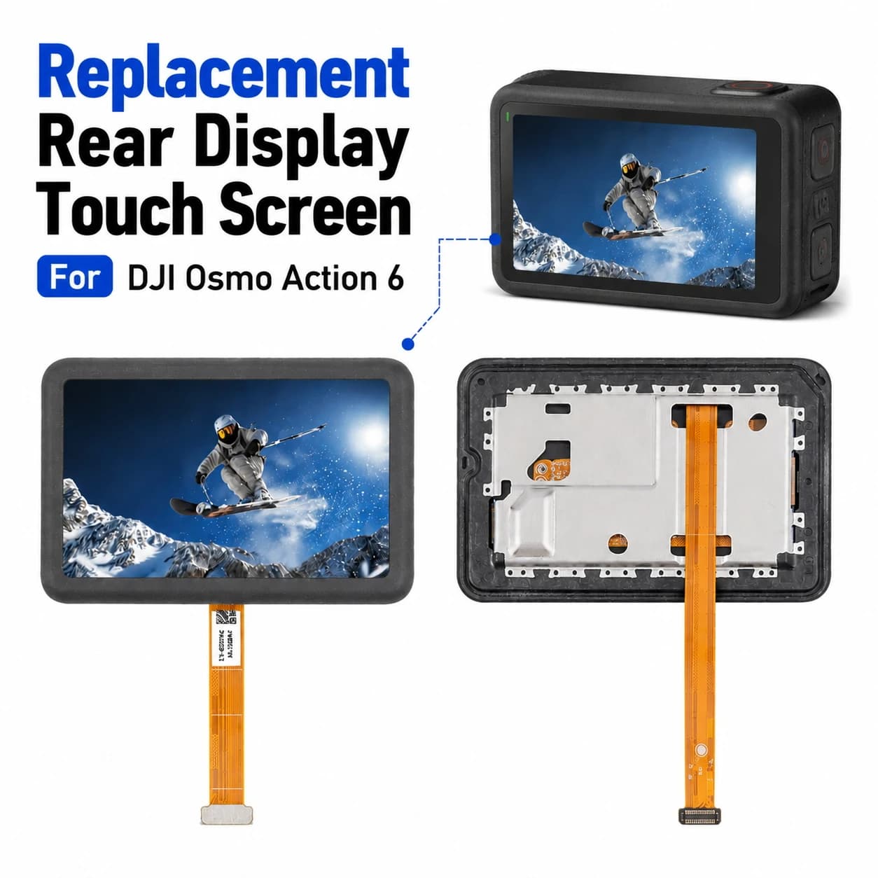 Replacement Rear Main LCD Screen Digitizer Full Assembly with Frame For DJI Osmo Action 6 Repair Parts Accessory